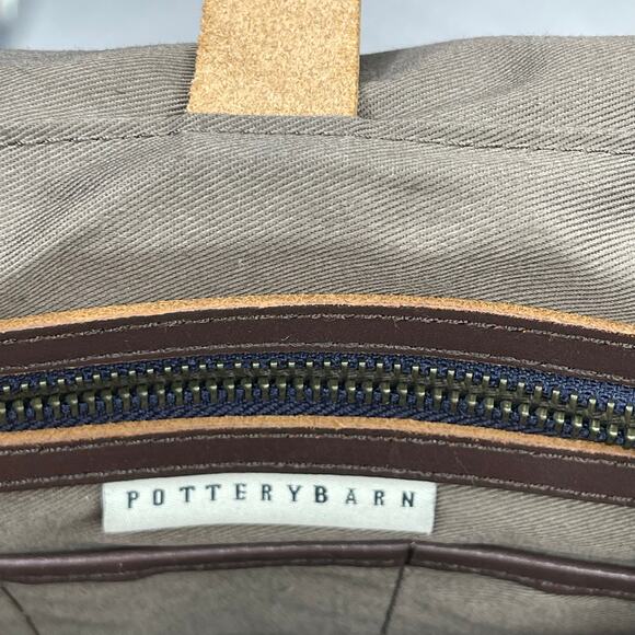 Pottery Barn Bradley Leather Canvas Messenger Laptop Bag Navy Orange - Picture 4 of 16